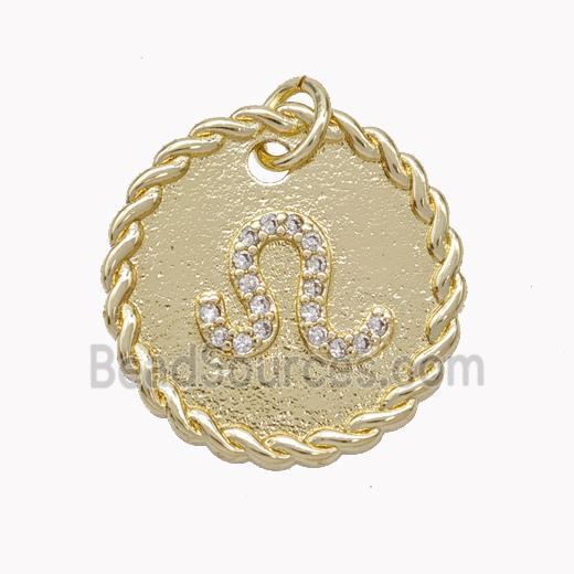 Sign Of Leo Copper Circle Pendant Pave Zirconia Zodiac Gold Plated