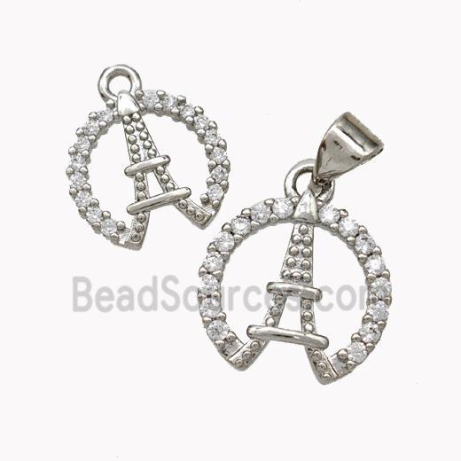 Eiffel Tower Charms Copper Pendant Micropave Zirconia Platinum Plated