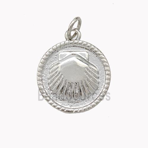 Copper Scallop Shell Pendant Platinum Plated