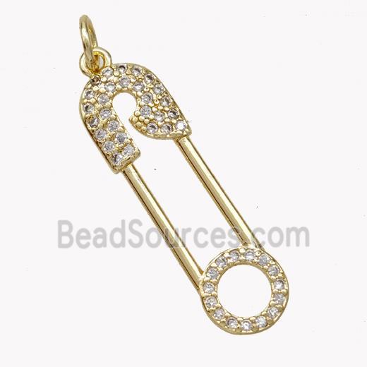 Copper Safety Pins Pendant Pave Zirconia Gold Plated