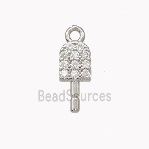Ice Cream Charms Copper Pendant Pave Zirconia Platinum Plated