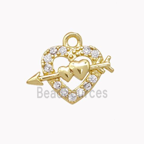 Cupid Arrow Charms Copper Heart Pendant Micropave Zirconia Gold Plated