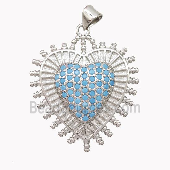 Copper Heart Pendant Micropave Zirconia Platinum Plated