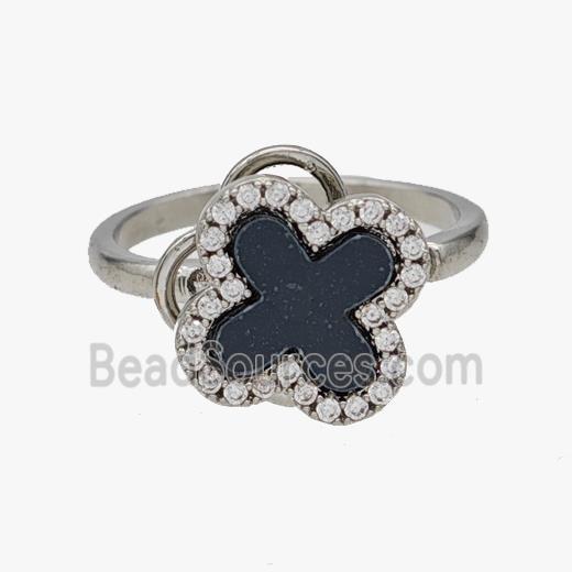 Copper Clover Rings Pave Zirconia Rotatable Adjustable Platinum Plated