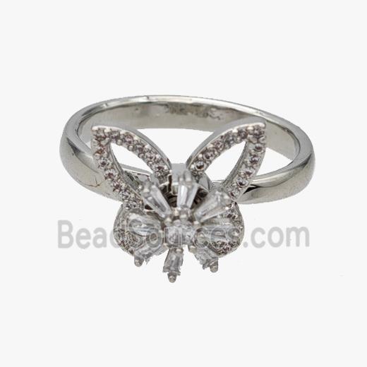 Copper Butterfly Rings Pave Zirconia Rotatable Adjustable Platinum Plated