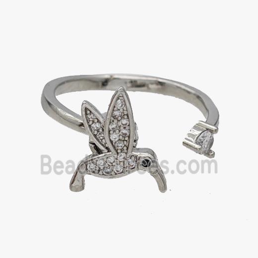 Copper Birds Rings Pave Zirconia Rotatable Adjustable Platinum Plated