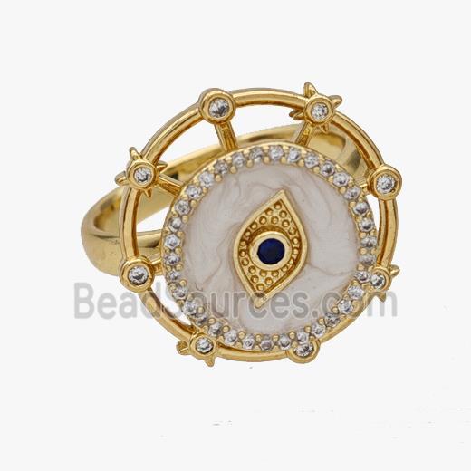 Copper Eye Rings Pave Zirconia Enamel Rotatable Adjustable Gold Plated