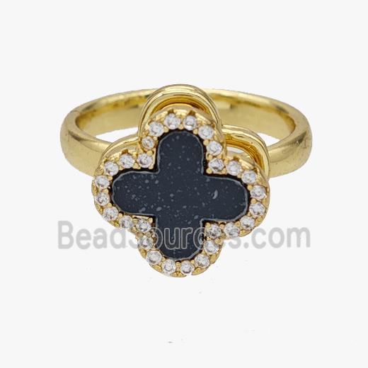 Copper Clover Rings Pave Zirconia Rotatable Adjustable Gold Plated