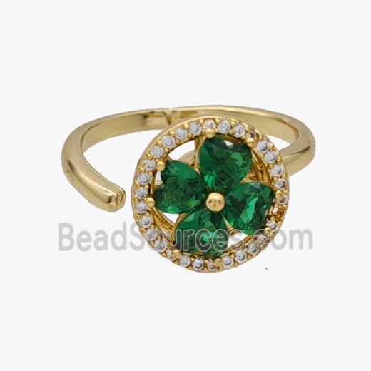 Copper Clover Rings Pave Zirconia Rotatable Adjustable Gold Plated