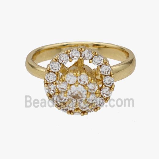 Copper Flower Rings Pave Zirconia Rotatable Adjustable Gold Plated