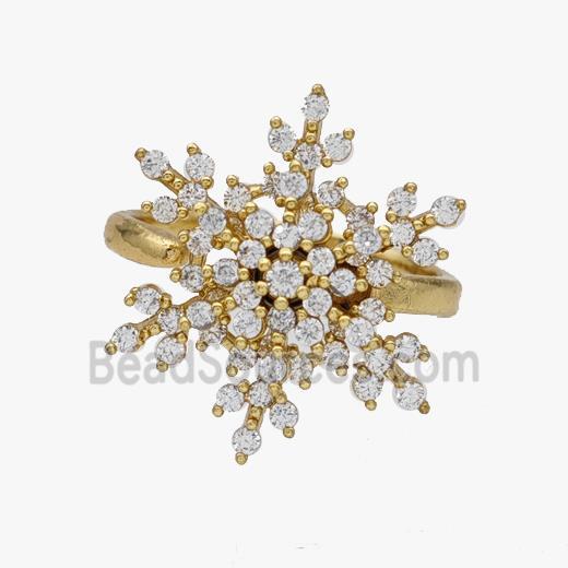 Copper Snowflake Rings Pave Zirconia Rotatable Adjustable Gold Plated