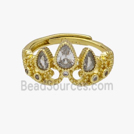 Copper Crown Rings Pave Zirconia Adjustable Gold Plated