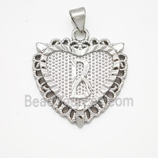 Copper Heart Pendant Letter-B Platinum Plated