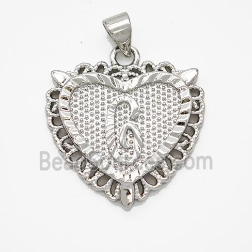 Copper Heart Pendant Letter-G Platinum Plated