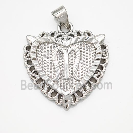 Copper Heart Pendant Letter-M Platinum Plated