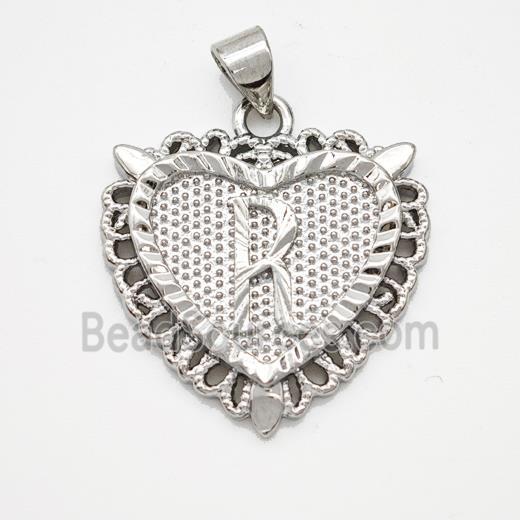 Copper Heart Pendant Letter-R Platinum Plated