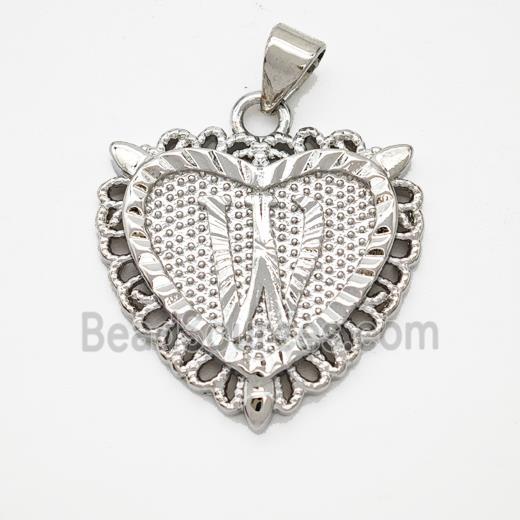 Copper Heart Pendant Letter-W Platinum Plated