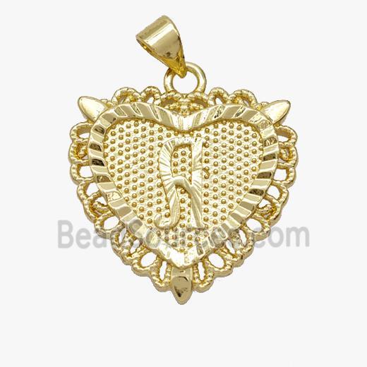 Copper Heart Pendant Letter-A Gold Plated
