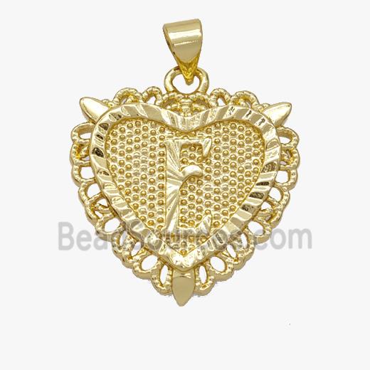 Copper Heart Pendant Letter-E Gold Plated