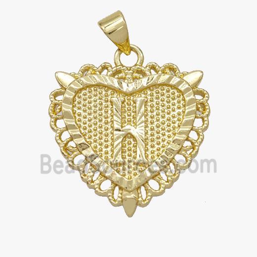 Copper Heart Pendant Letter-H Gold Plated