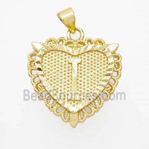 Copper Heart Pendant Letter-I Gold Plated