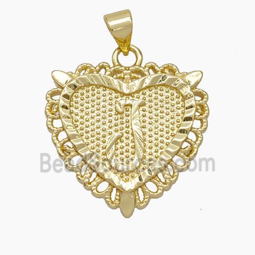Copper Heart Pendant Letter-J Gold Plated