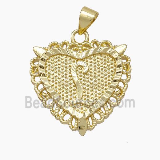 Copper Heart Pendant Letter-L Gold Plated