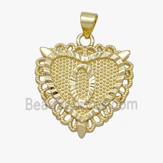 Copper Heart Pendant Letter-Q Gold Plated