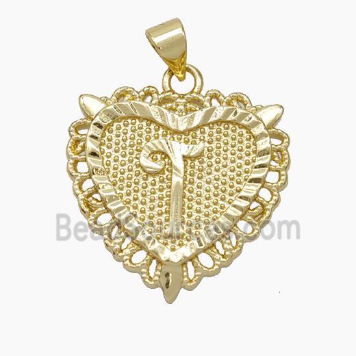 Copper Heart Pendant Letter-T Gold Plated