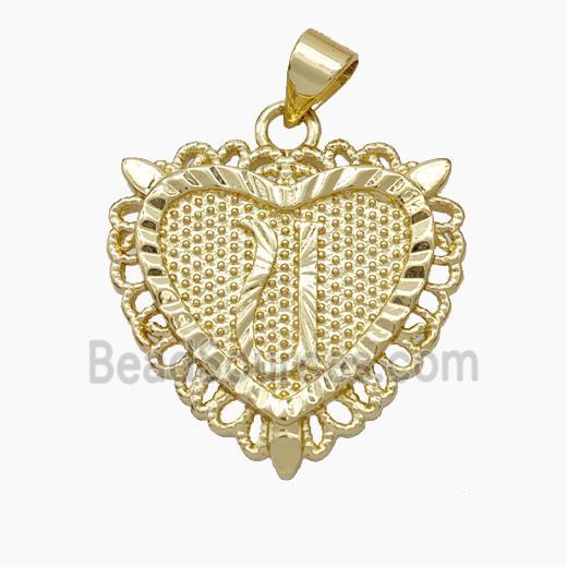 Copper Heart Pendant Letter-U Gold Plated