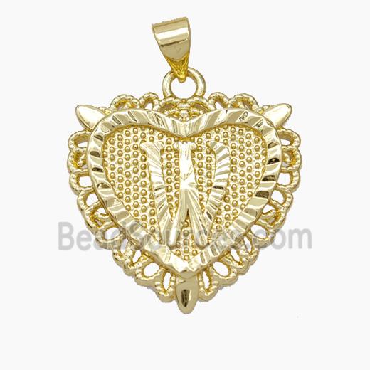 Copper Heart Pendant Letter-W Gold Plated