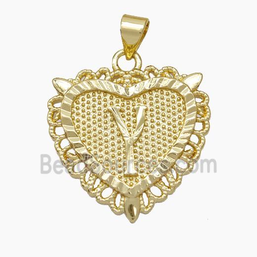 Copper Heart Pendant Letter-Y Gold Plated