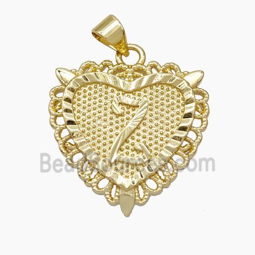Copper Heart Pendant Letter-Z Gold Plated