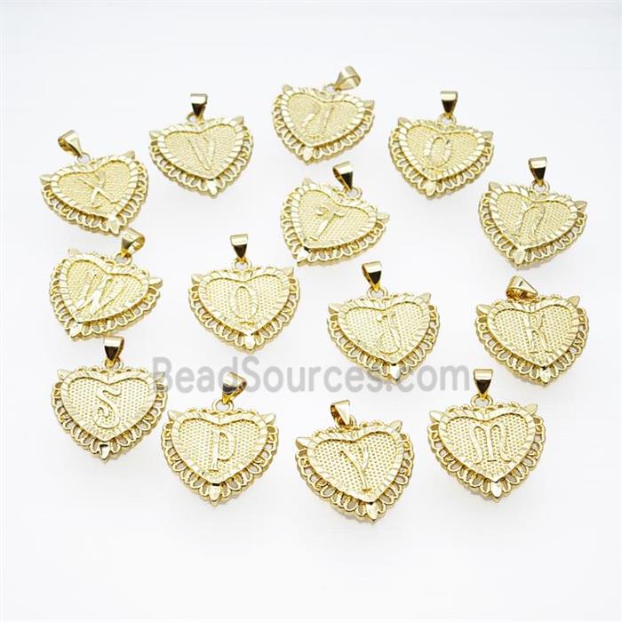 Copper Heart Letter Pendant Alphabet Gold Plated Mixed