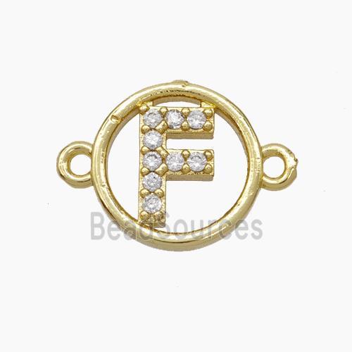 Copper Letter-F Connector Pave Zirconia Circle Gold Plated