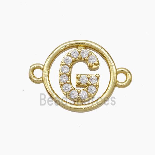 Copper Letter-G Connector Pave Zirconia Circle Gold Plated
