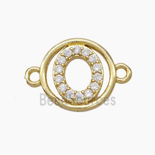 Copper Letter-O Connector Pave Zirconia Circle Gold Plated