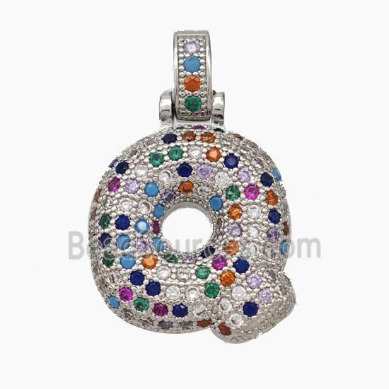 Copper Letter-Q Pendant Micropave Zirconia Platinum Plated