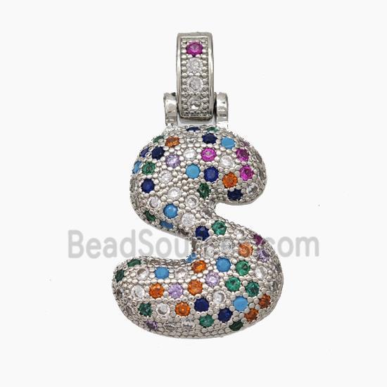 Copper Letter-S Pendant Micropave Zirconia Platinum Plated