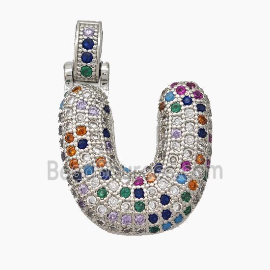 Copper Letter-U Pendant Micropave Zirconia Platinum Plated