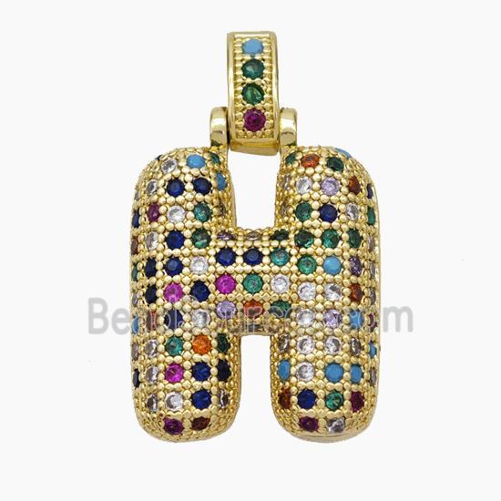 Copper Letter-H Pendant Micropave Zirconia Gold Plated
