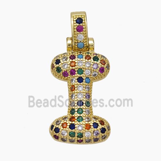 Copper Letter-I Pendant Micropave Zirconia Gold Plated