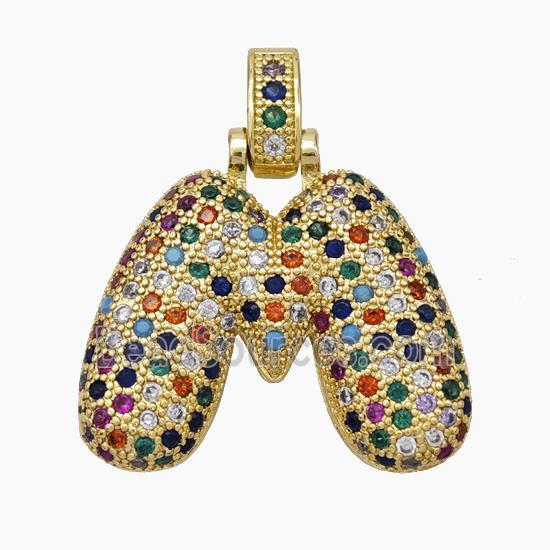 Copper Letter-M Pendant Micropave Zirconia Gold Plated