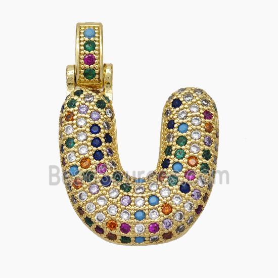 Copper Letter-U Pendant Micropave Zirconia Gold Plated