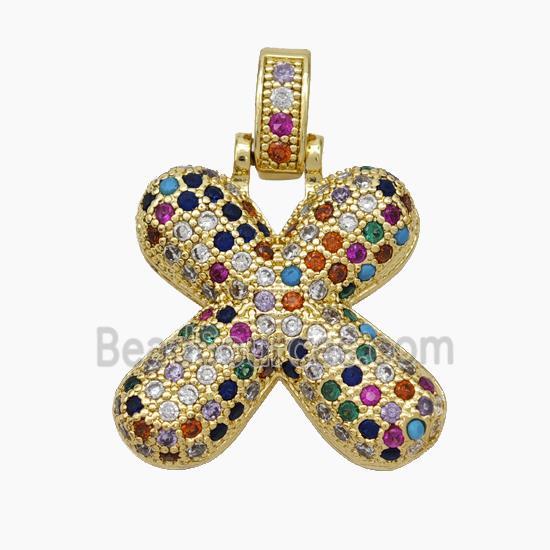 Copper Letter-X Pendant Micropave Zirconia Gold Plated
