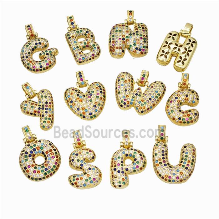 Copper Alphabet Pendant Micropave Zirconia Mixed Letters Gold Plated