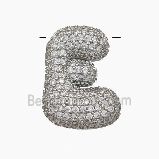 Copper Letter-E Pendant Pave Zirconia Platinum Plated