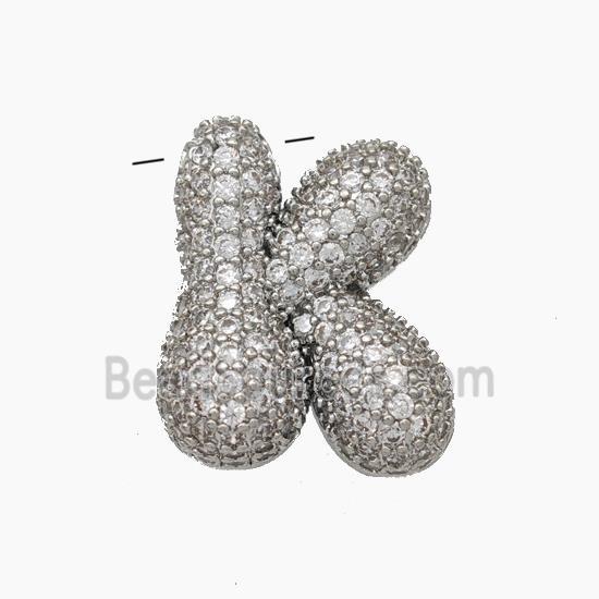 Copper Letter-K Pendant Pave Zirconia Platinum Plated