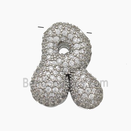 Copper Letter-R Pendant Pave Zirconia Platinum Plated