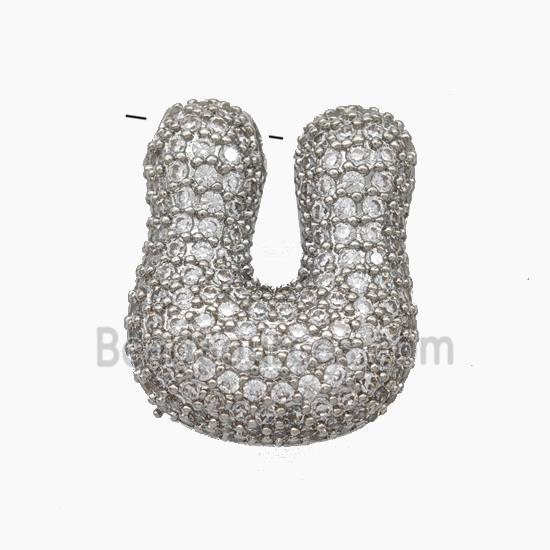 Copper Letter-U Pendant Pave Zirconia Platinum Plated
